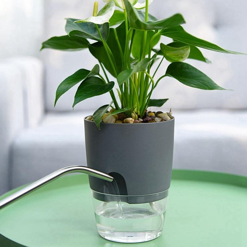 Self Watering Plant Flower Pot With Water Container Round